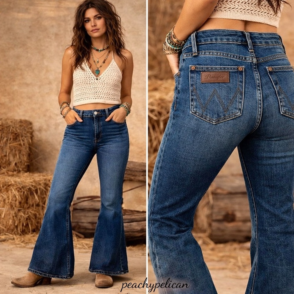 Wrangler High Rise Trumpet Flare Jeans Size 26 Vintage Boho Western Bell Bottoms